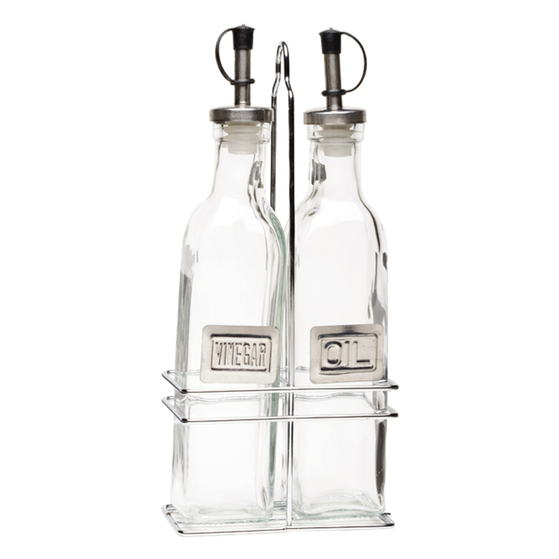 Square Glass Oil & Vinegar with Chrome Stand - Case Qty 1