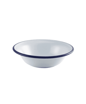 Enamel Bowl White with Blue Rim 16cm/6.25" - Case Qty 1