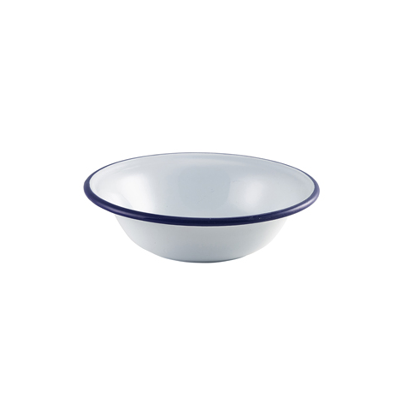 Enamel Bowl White with Blue Rim 16cm/6.25" - Case Qty 1