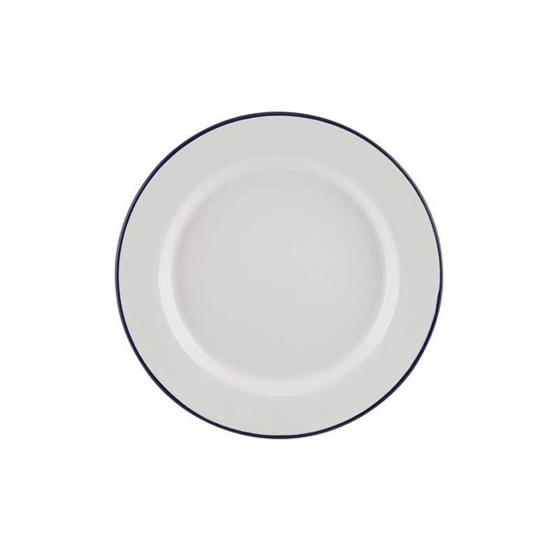 Enamel Wide Rim Plate White & Blue 20cm - Case Qty 1