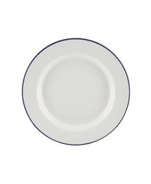 Enamel Wide Rim Plate White & Blue 26cm - Case Qty 1