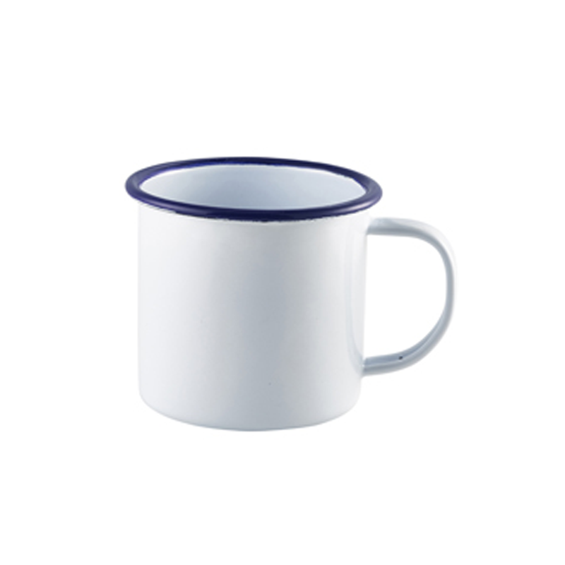 Enamel Mug White with Blue Rim 36cl / 12.5oz - Case Qty 1