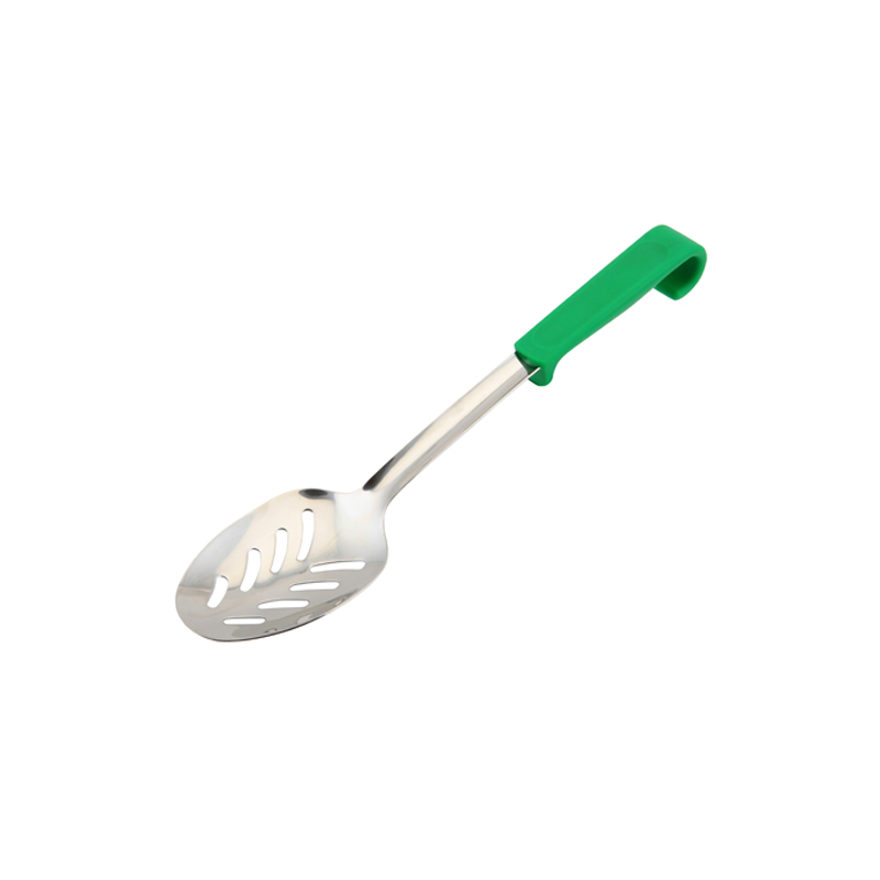 Genware Plastic Handle Spoon Slotted Green - Case Qty 1