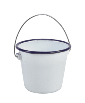 Enamel Bucket White with Blue Rim 10cm (d) - Case Qty 1