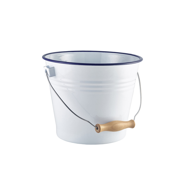 Enamel Bucket White with Blue Rim 22cm (d) - Case Qty 1