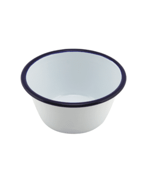 Enamel Round Deep Pie Dish White & Blue 12cm - Case Qty 1