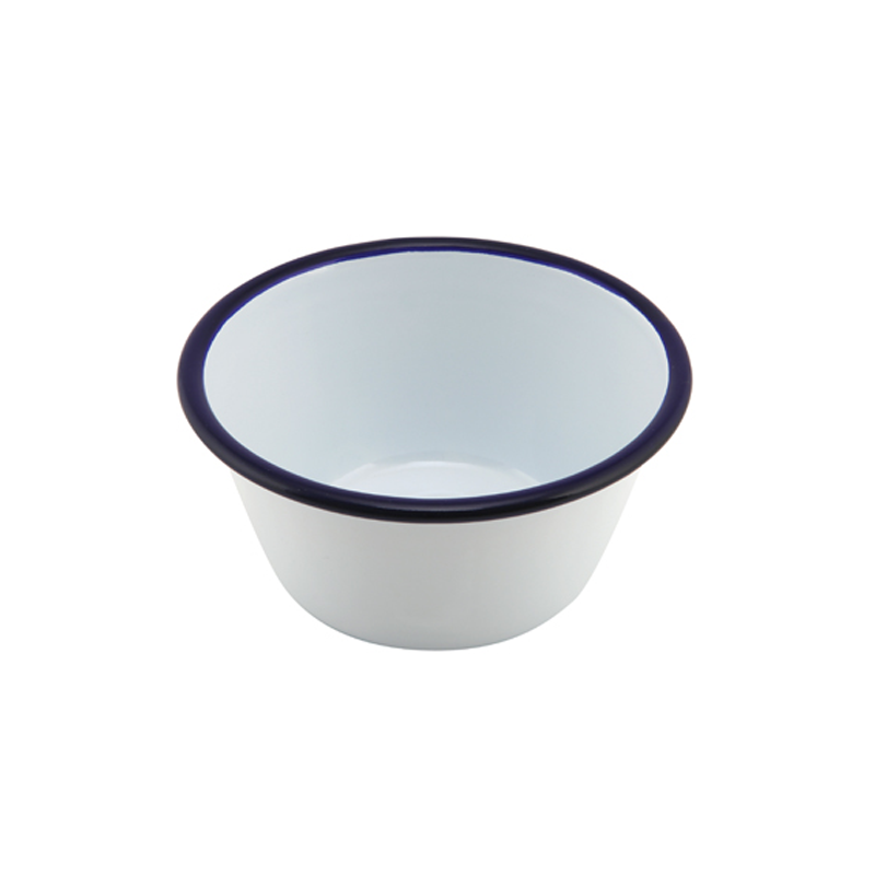 Enamel Round Deep Pie Dish White & Blue 12cm - Case Qty 1