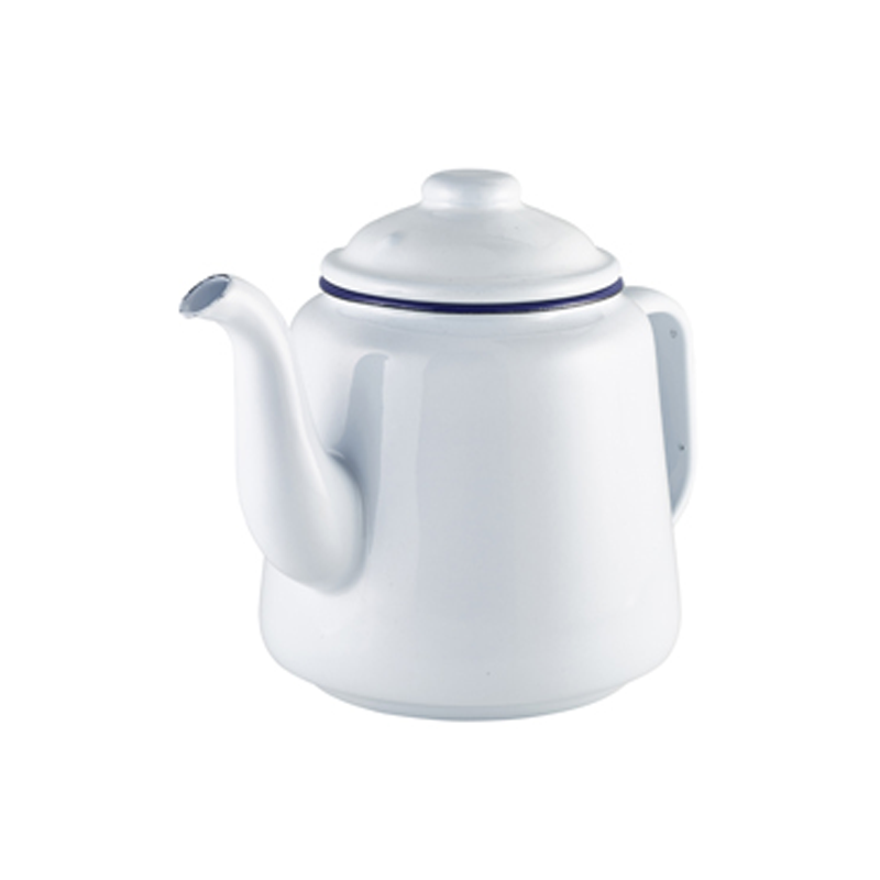 Enamel Teapot White with Blue Rim 1.5L - Case Qty 1