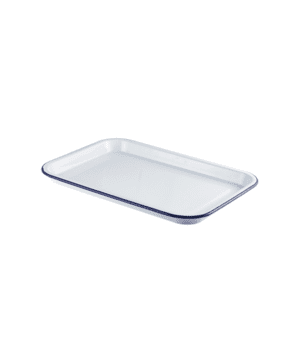 Enamel Serving Tray White with Blue Rim 38.2x26.4x2.2cm - Case Qty 1