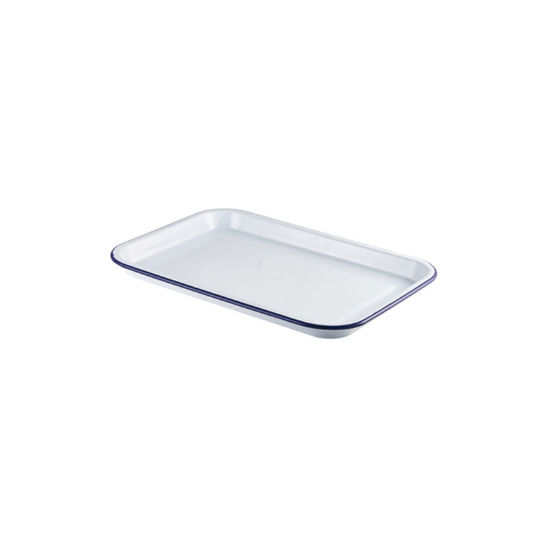 Enamel Serving Tray White with Blue Rim 38.2x26.4x2.2cm - Case Qty 1