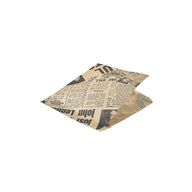 Greaseproof Paper Bags Brown Newspaper Print 17.5 x 17.5cm - Case Qty 1