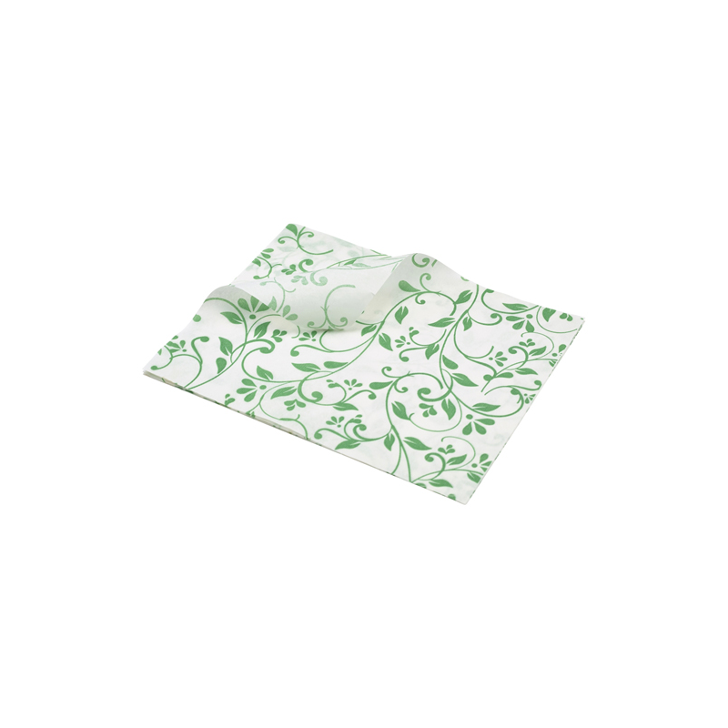 Greaseproof Paper Green Floral Print 25 x 20cm - Case Qty 1