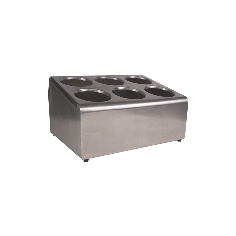 Genware Cutlery Holders Stainless Steel 6 Cylinder Cutlery Holder   375 x 295 x 220mm    - Case Qty - 1