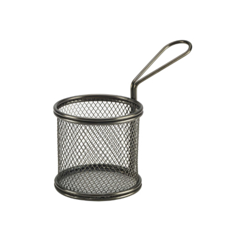 Black Serving Fry Basket  Round 9.3 x 9cm - Case Qty 1