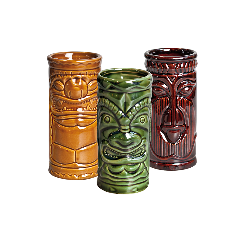 Tiki Mug Set of 3 (1 x Khaki